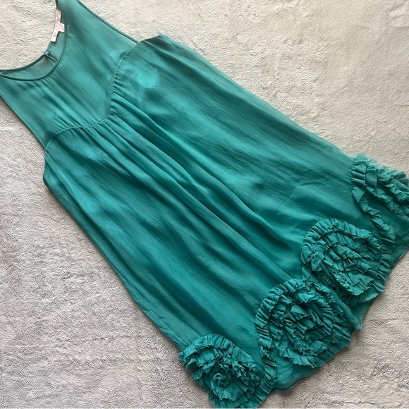 Rebecca Taylor Dresses & Skirts - Rebecca Taylor Silk Chiffon Sleeveless Babydoll Rosette Ruffle Hem Dress Blue